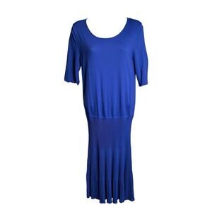 Armani Collezioni Women's Blue Pillese Stretch Knit Dress Size 8 Retro‎ Y2K Chic